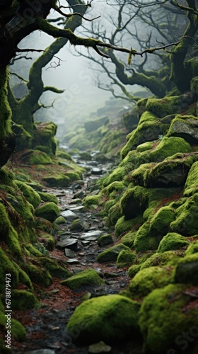 misty ancient woodland with moss covered trees uhd wallpaper