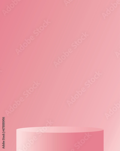  Abstract pink 3d background in studio room. Realistic vector 3d cylinder podium pedestal with vertical shape background. 