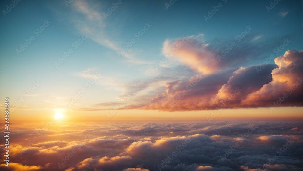 Fototapeta premium Beautiful sunset sky above clouds