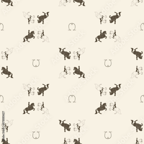 Old school classical dressage  seamless vector pattern