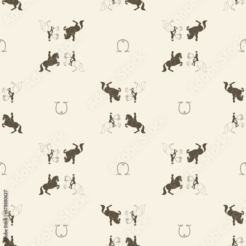 Old school classical dressage, seamless vector pattern