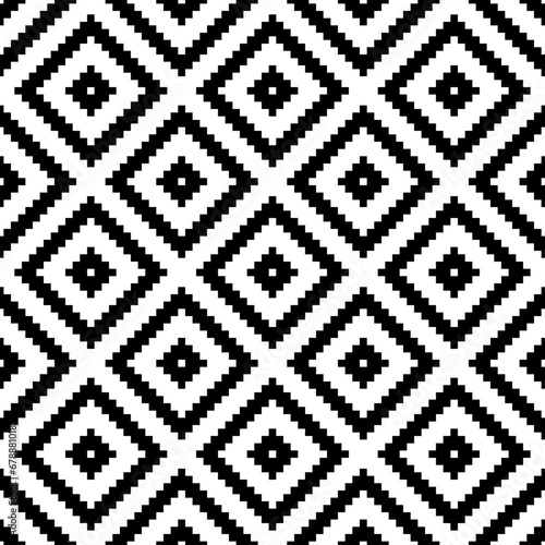 Shweshwe african seamless pattern. Repeating abstract shwe black white isolation on white background. Repeated geometric for design prints. Sotho rhombus repeat patern. Geo fabric. Vector illustration