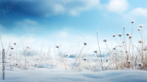 Bokeh Style  Snowy Field and Delicate Flowers