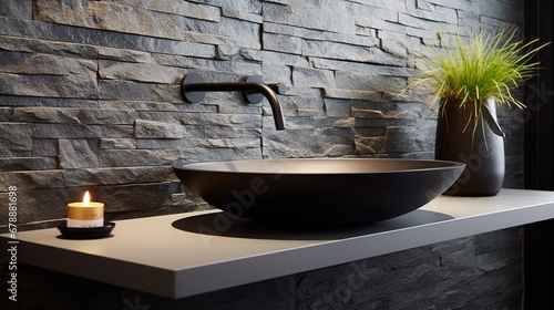 Stylish Black Marble Vessel Sink - Wall Mounted