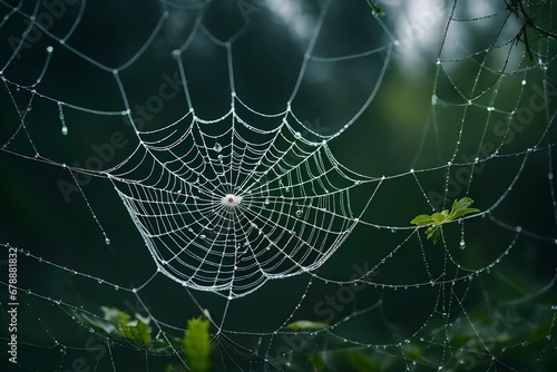 spider web with dew drops generated by AI technology 