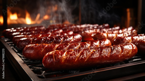 Sausages line up, ready to be transformed by the craft of production photo