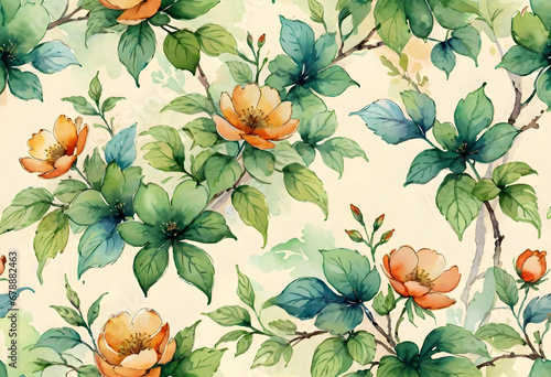 Fototapeta Naklejka Na Ścianę i Meble -  artistically designed wallpaper background. natural theme, ink and watercolor. generative ai