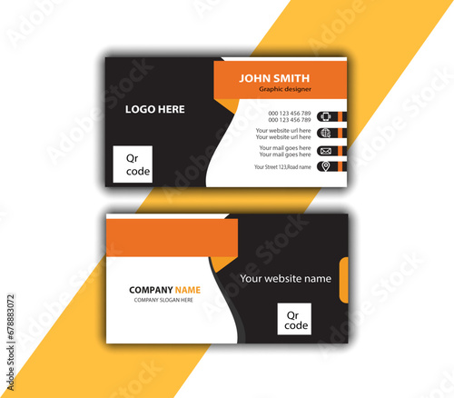 Double-sided business card, visiting card template illustrator, mockup business card, black and bright red color business card design