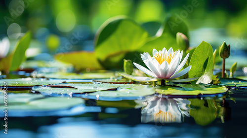 The pond cradles its precious jewel, the floating lily bloom