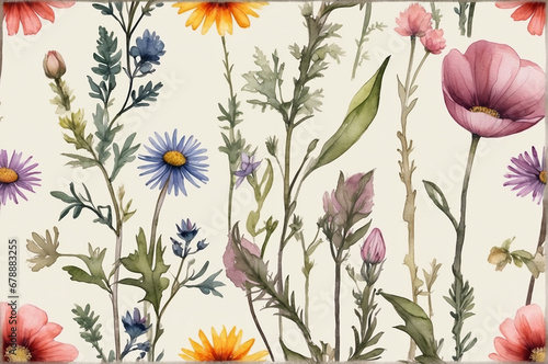 Watercolor style  Watercolour painting  colorful Different wildflowers - AI Generative