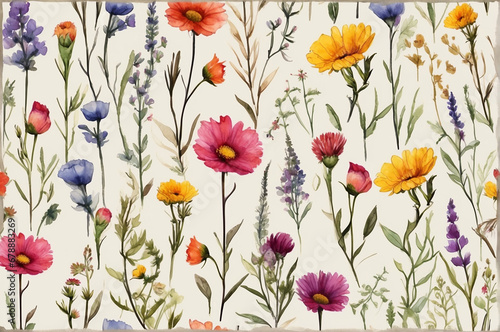 Watercolor style, Watercolour painting, colorful Different wildflowers - AI Generative