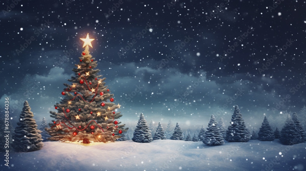 Decorated Christmas tree with stars wallpaper