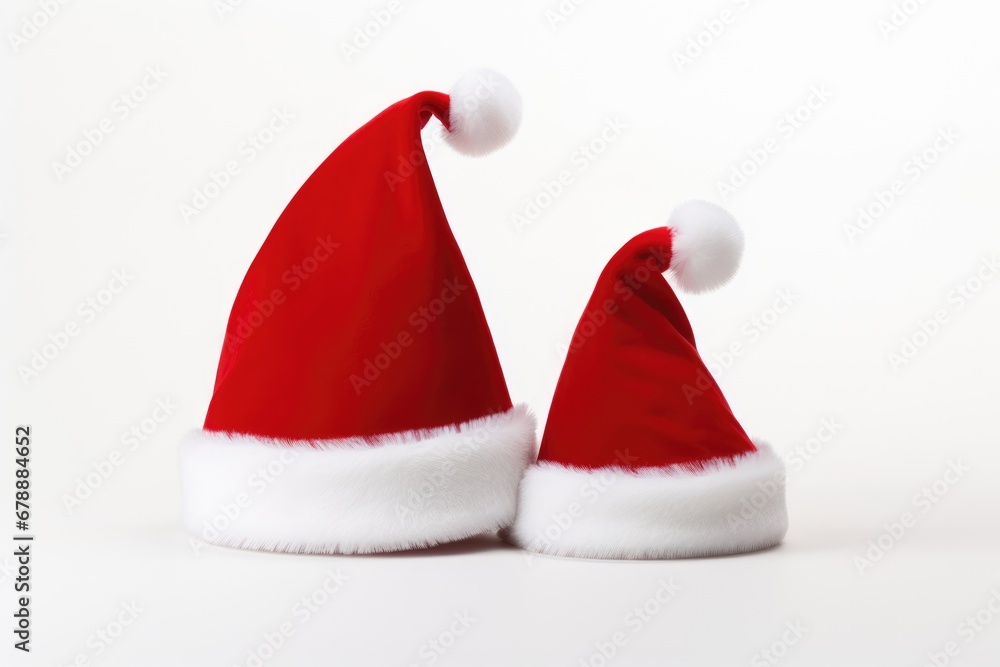 Pair of Santa hats on white background Pair of Santa hats on white background