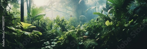 A breathtaking backdrop of a jungle teeming with lush greenery photo