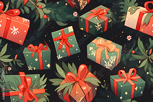 seamless texture with the image of holiday gift boxes