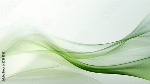 Abstract transparent green waves design with smooth curves and soft shadows on clean modern background. Fluid gradient motion of dynamic lines on minimal backdrop