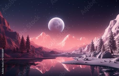 a night with mountains in front of a christmas moon