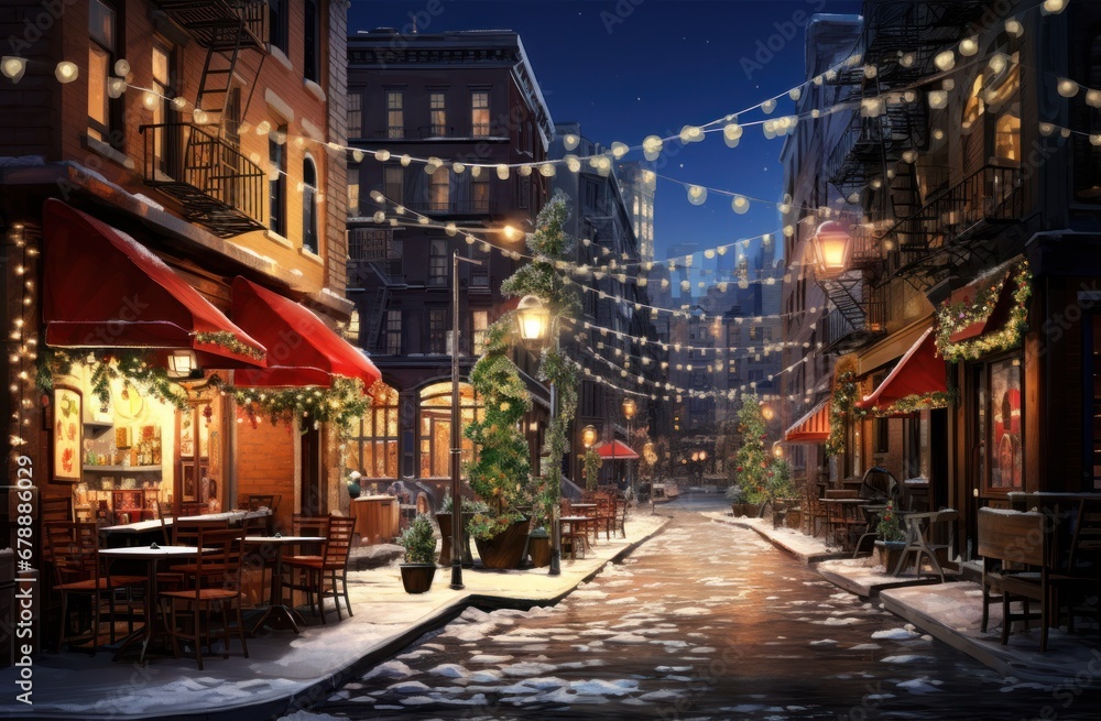night Christmas city street with light string night Christmas city street with light string