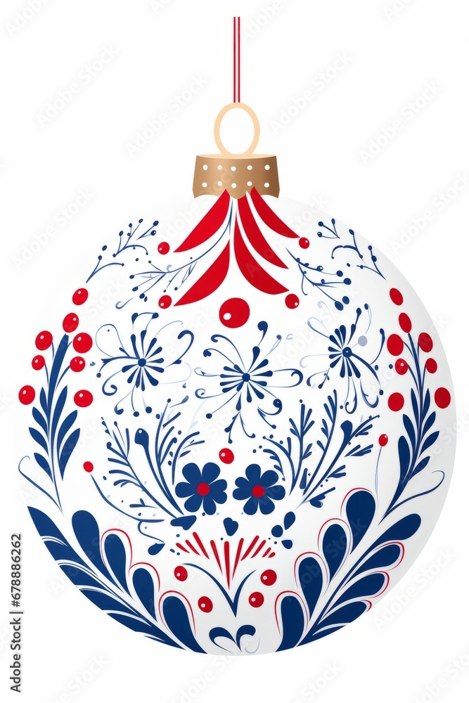 Pattern Illustration of Christmas ball in christmas blue red colors in American style Hand drawn on white background, christmas ball theme banner. Vertical format for banners, wallpaper. AI generated Pattern Illustration of Christmas ball in christmas blue red colors in American style Hand drawn on white background, christmas ball theme banner. Vertical format for banners, wallpaper. AI generated