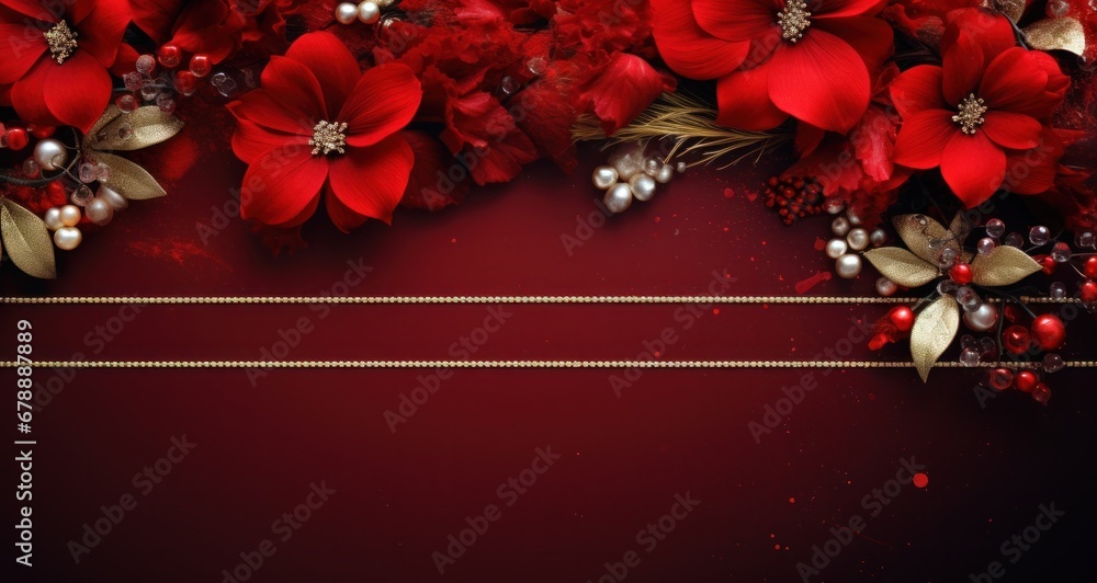 a large red frame with flowers on it a large red frame with flowers on it