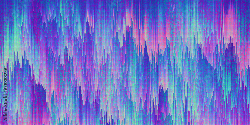 Pixelated colorful noise background with dithering effect. Iridescent pixel sorting glitch style. Colorful mosaic pixel art texture in vibrant neon colors. Vector background