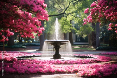 Springtime Beauty: The Old Well and Azaleas in Full Bloom photo