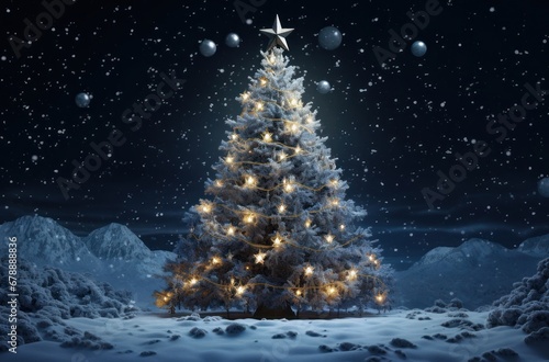 christmas tree in winter at night © olegganko