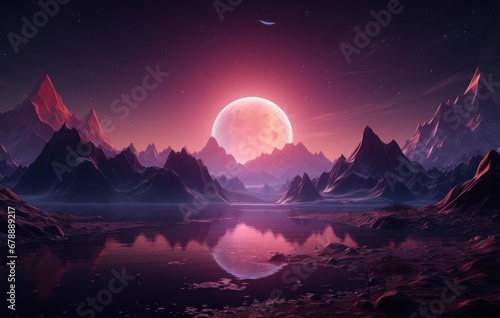 a night with mountains in front of a christmas moon
