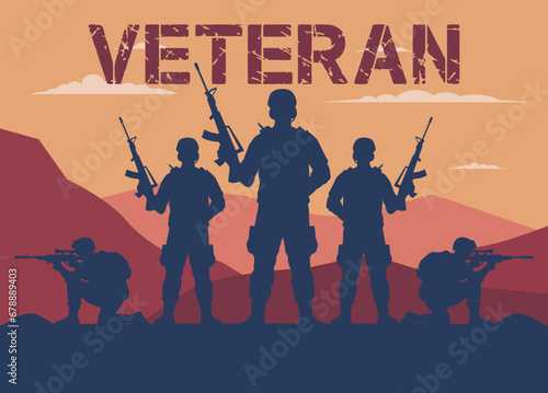 Military Veteran Silhouette with a backdrop of mountains