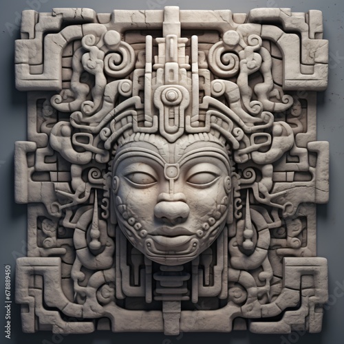 ancient mayan relief, symmetrical tribal design