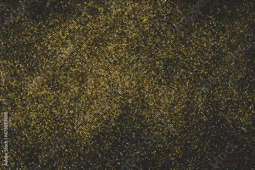 Gold Glitter Halftone Dotted Backdrop. Abstract Circular Retro Pattern. Pop Art Style Background. Golden Explosion Of Confetti. Digitally Generated Image. Vector Illustration.  