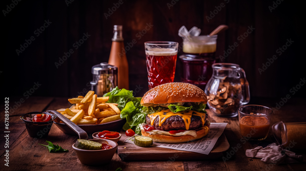 Gourmet Burger and Fries with Craft Beer Gourmet Burger and Fries with Craft Beer