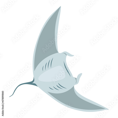 Stingray fish. Sea animal floating underwater. Cute cartoon stingray. Adorable sea creature isolated on white background. Wildlife, nature concept. Vector illustration of manta ray
