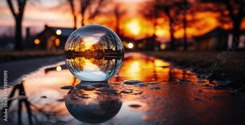 Crystal ball reflecting past year images predicting upcoming photography trends  photo