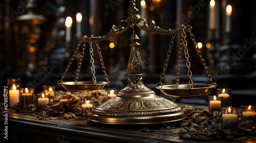 Judge gavel and Scales of Justice in the Court Hall