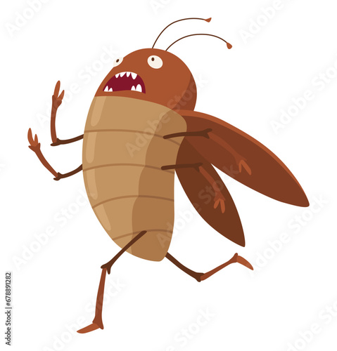 Dirt cockroach. Funny brown beetle. Adorable parasit, wildlife sticker. Cartoon insect pest vector illustration