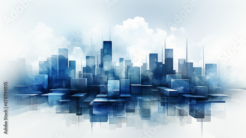 Abstract skyscrapers white and blue background. AI generative