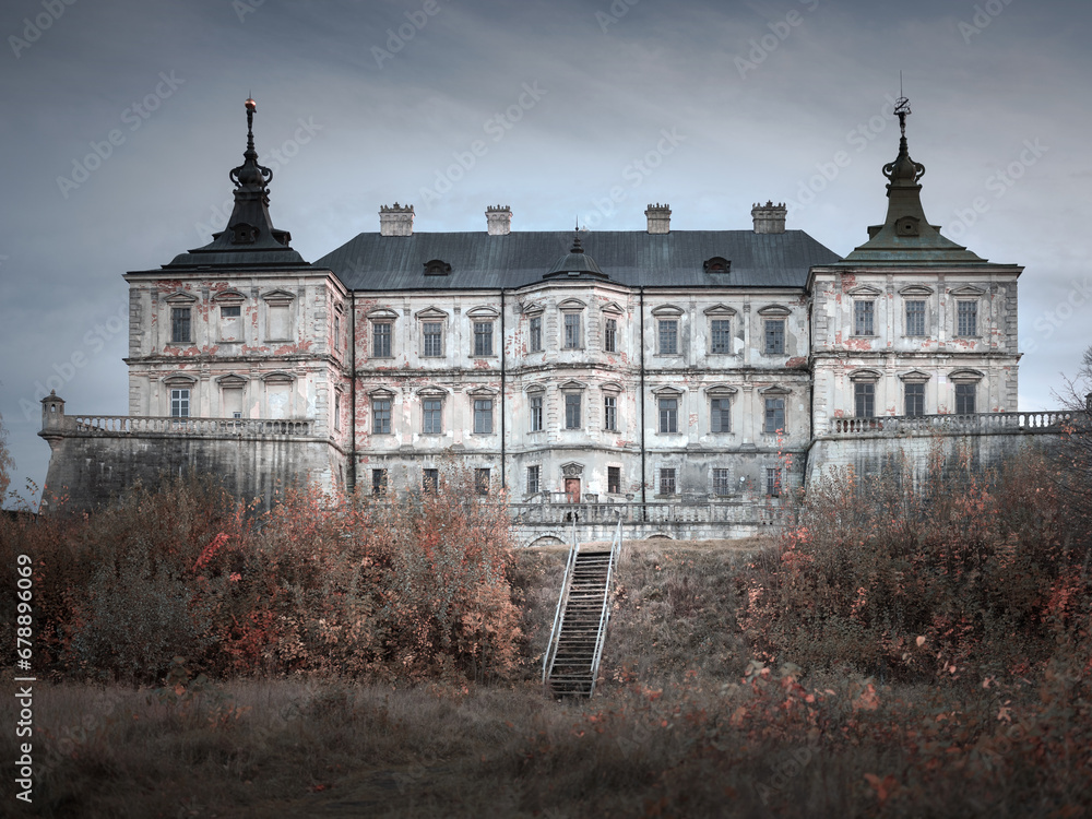 view to facade of old abandoned palace in mystic style edit