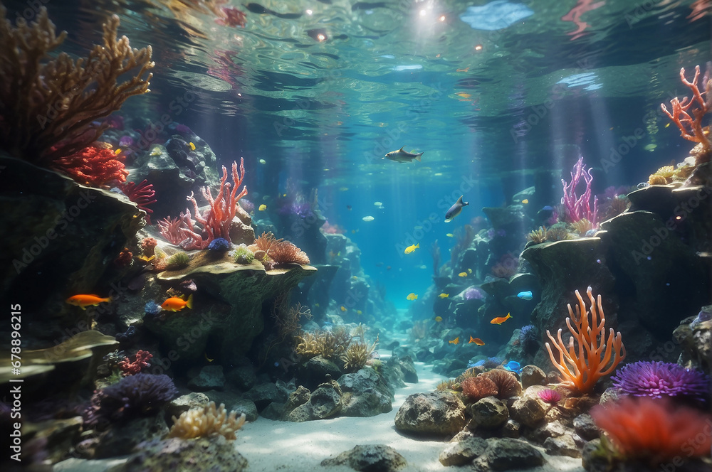 Naklejka premium An underwater cave, with water so clear that it's like floating in air - AI Generative