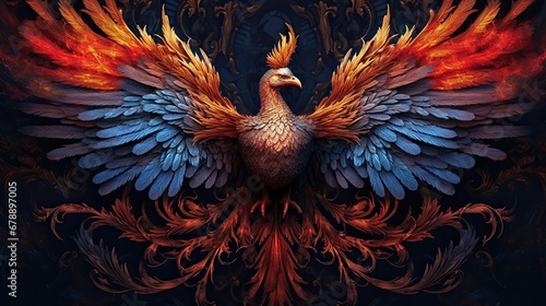 Phoenix, bird made of fire over black background © neirfy