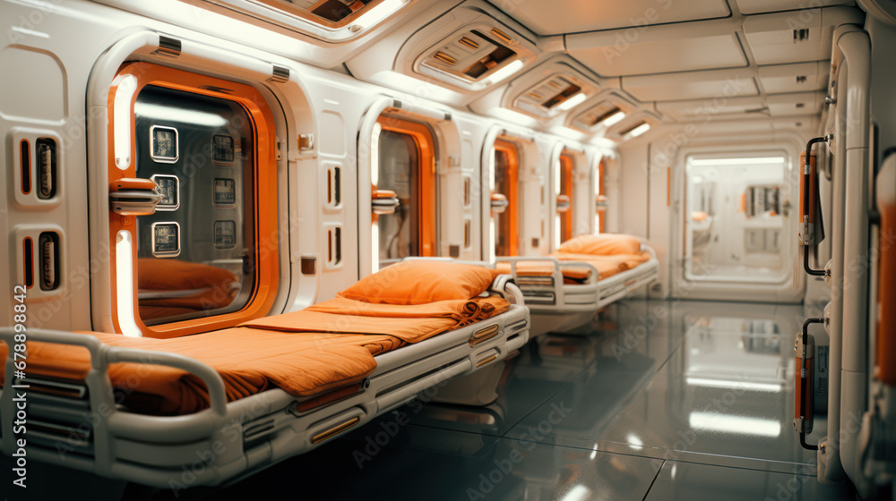 Fototapeta premium Sleeping cabin of a space ship, science fiction
