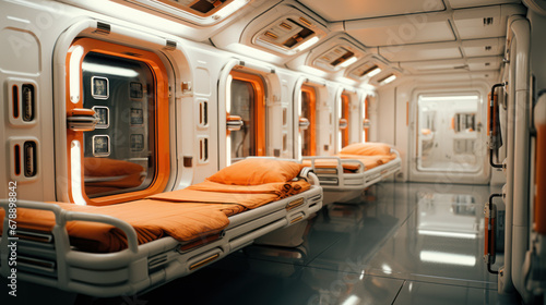 Sleeping cabin of a space ship, science fiction
