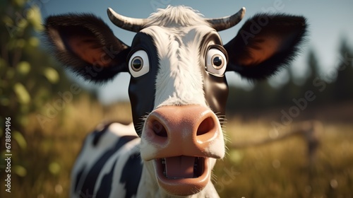 Mad Cow Disease: Crazy Looking Cow with Wide Eyes photo