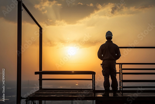 Silhueta de um homem em cima de uma plataforma, energia