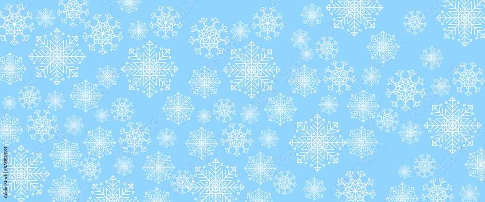 Blue and white vector winter banner with decorations snowflakes