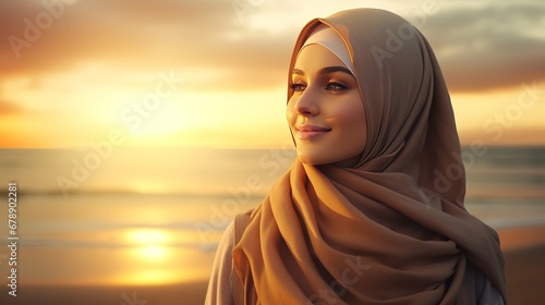Happy Muslim Woman Wearing Hijab Outside
