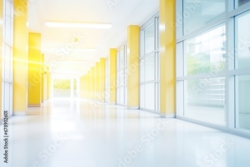 Abstract blur beautiful luxury hospital and clinic interior  blur image background of corridor in hospital