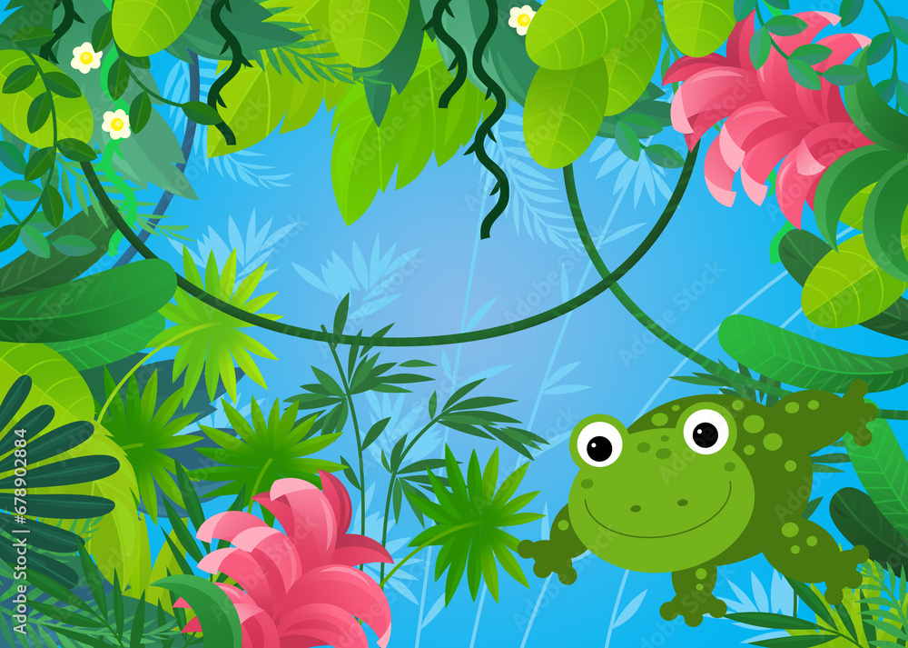 Fototapeta premium cartoon scene with forest and animal creature amphibian frog toad illustration for children