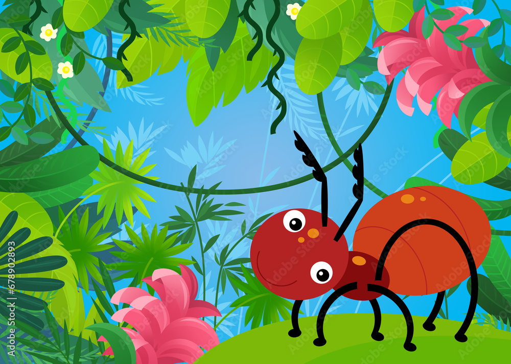 Fototapeta premium cartoon scene with forest and animal creature insect ant illustration for children