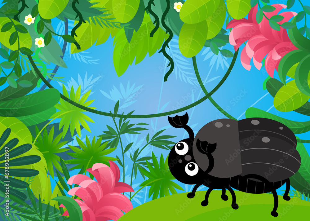 Fototapeta premium cartoon scene with forest and animal creature insect beetle illustration for children